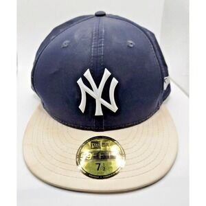 New Era 59Fifty New York Yankees Hat Cap Navy White Logo Fitted Size 7 1/2 Poly‎